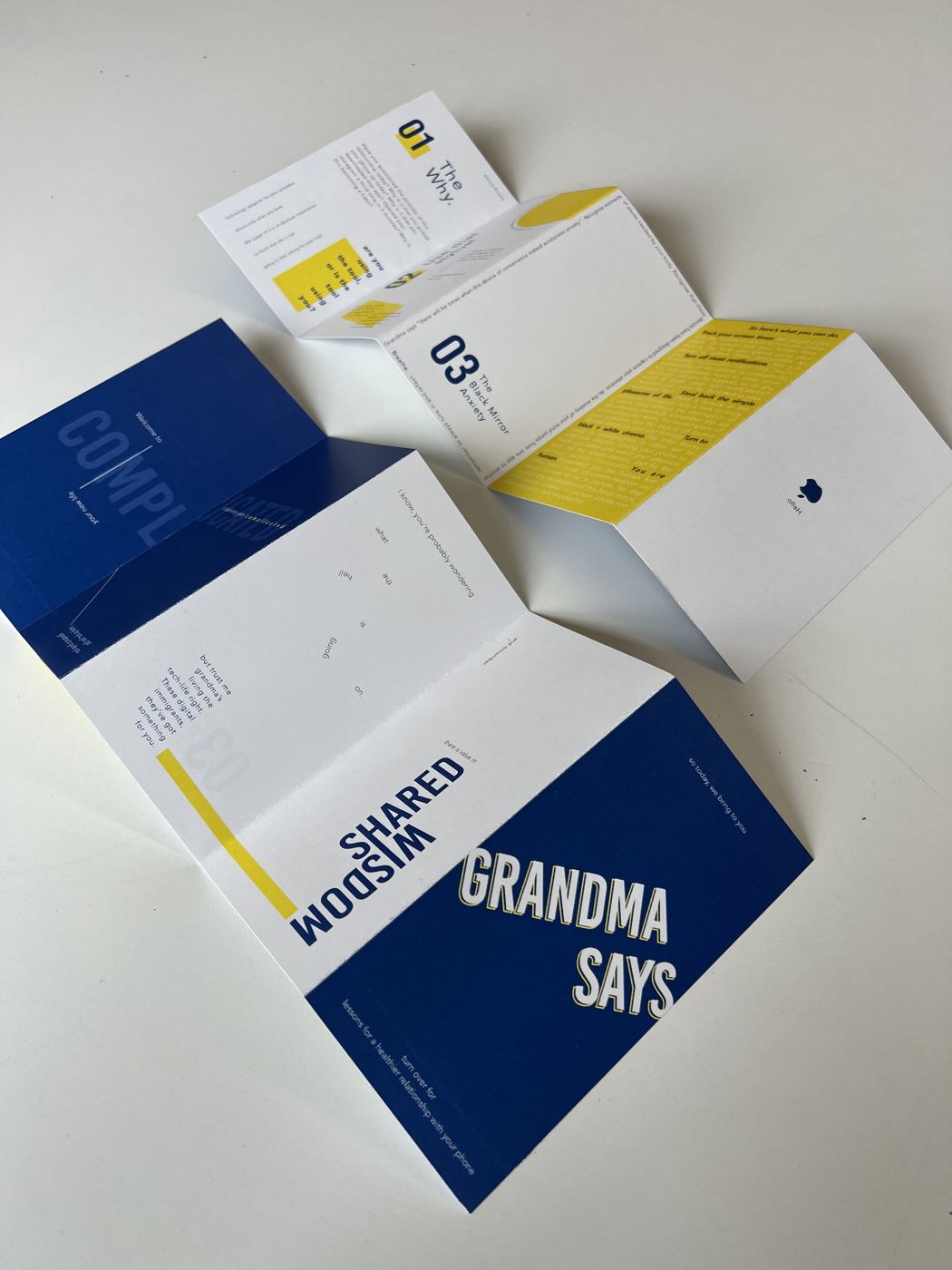 The manual fully unfolded, showing the numbered lessons on the inside panels
